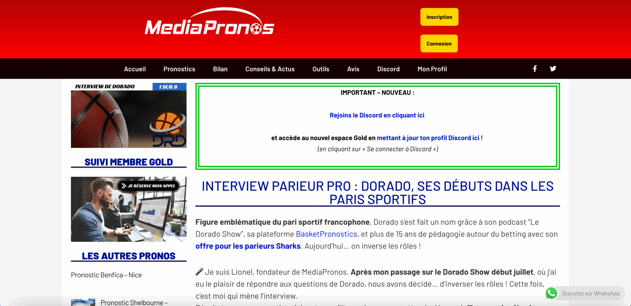 Interview exclusive de Dorado (Parieur Professionnel Basket) sur Mediapronos